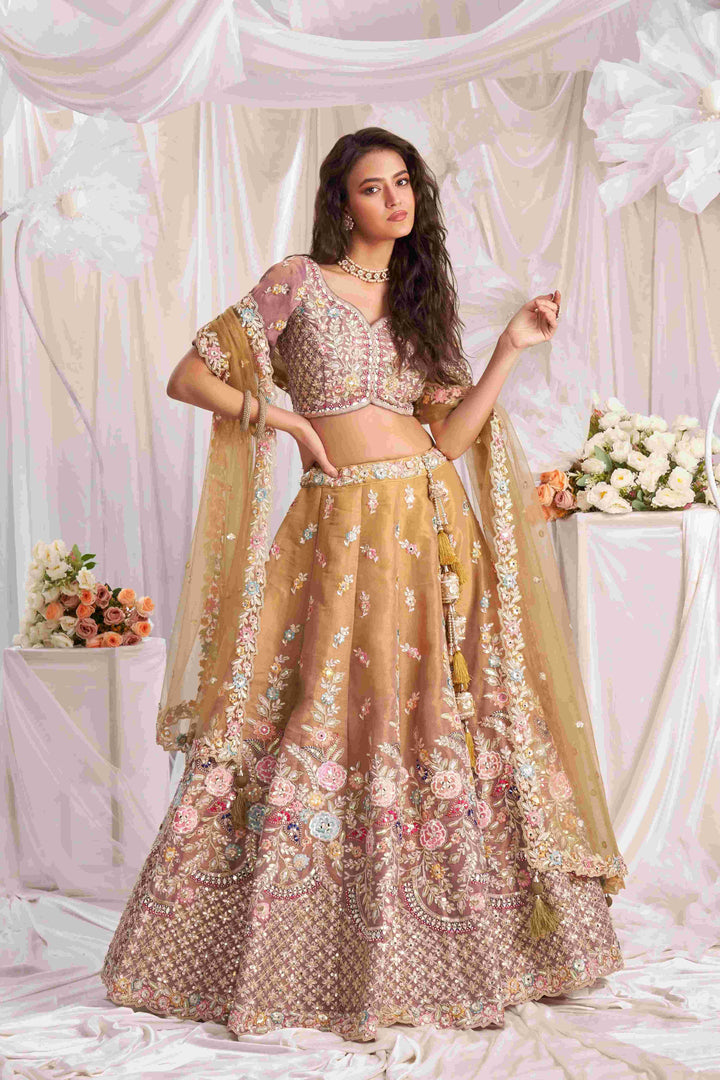 Elegant Partywear Lehenga Set | Tissue Fabric with Sequins Embroidery