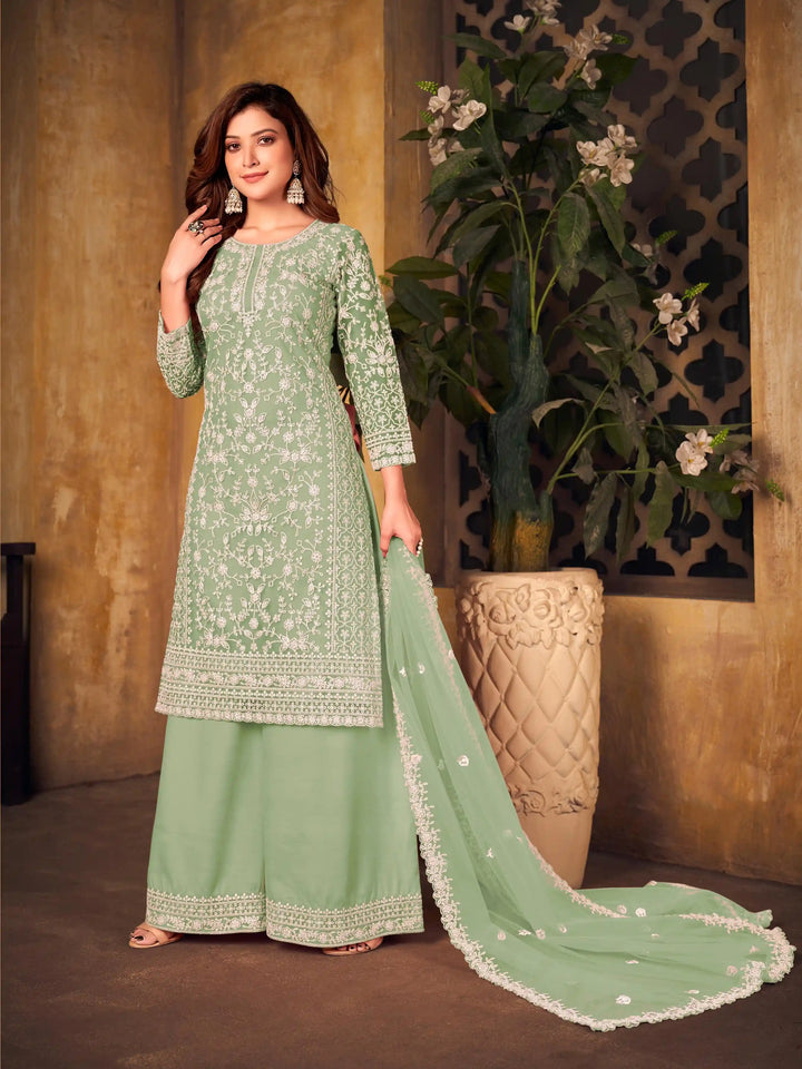 Palazzo with Heavy Cord Embroidery | Net Top & Santoon Bottom for Events