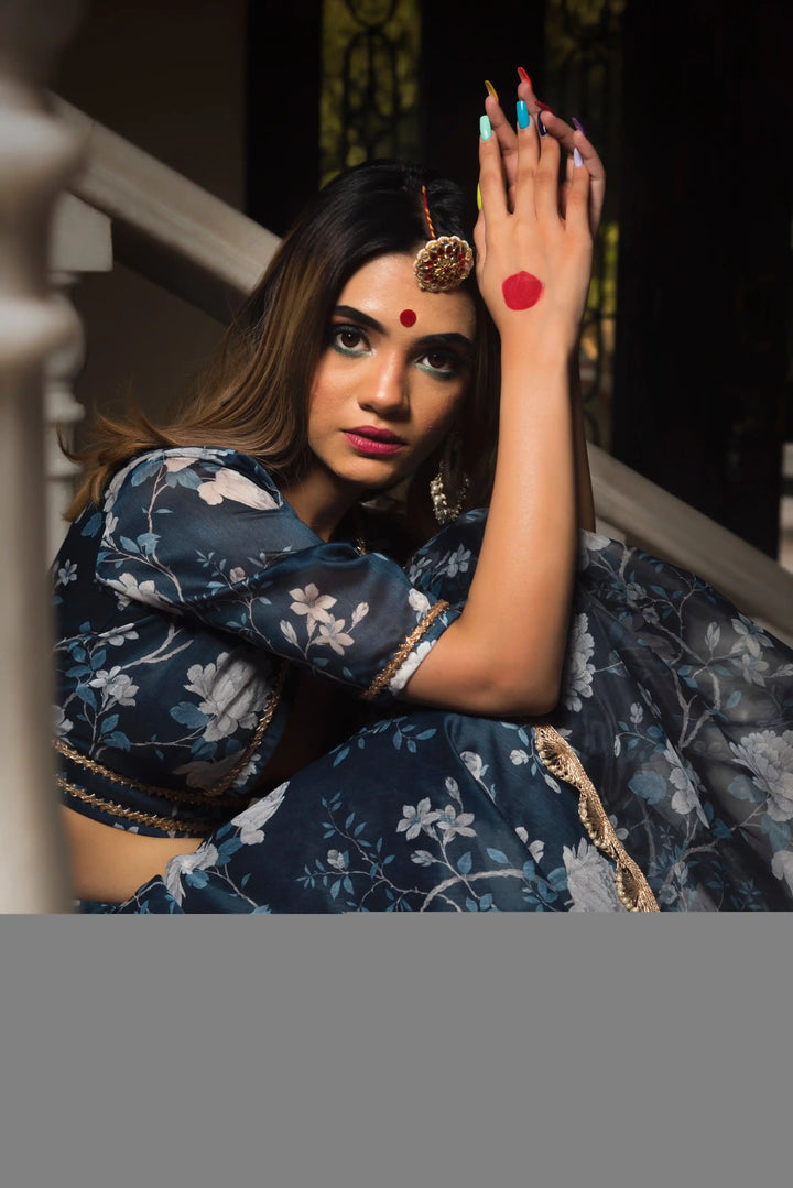 Stunning Bluebell Modal Chanderi Lehenga | Digital Print & Lace Work Dupatta