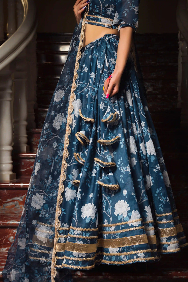 Stunning Bluebell Modal Chanderi Lehenga | Digital Print & Lace Work Dupatta