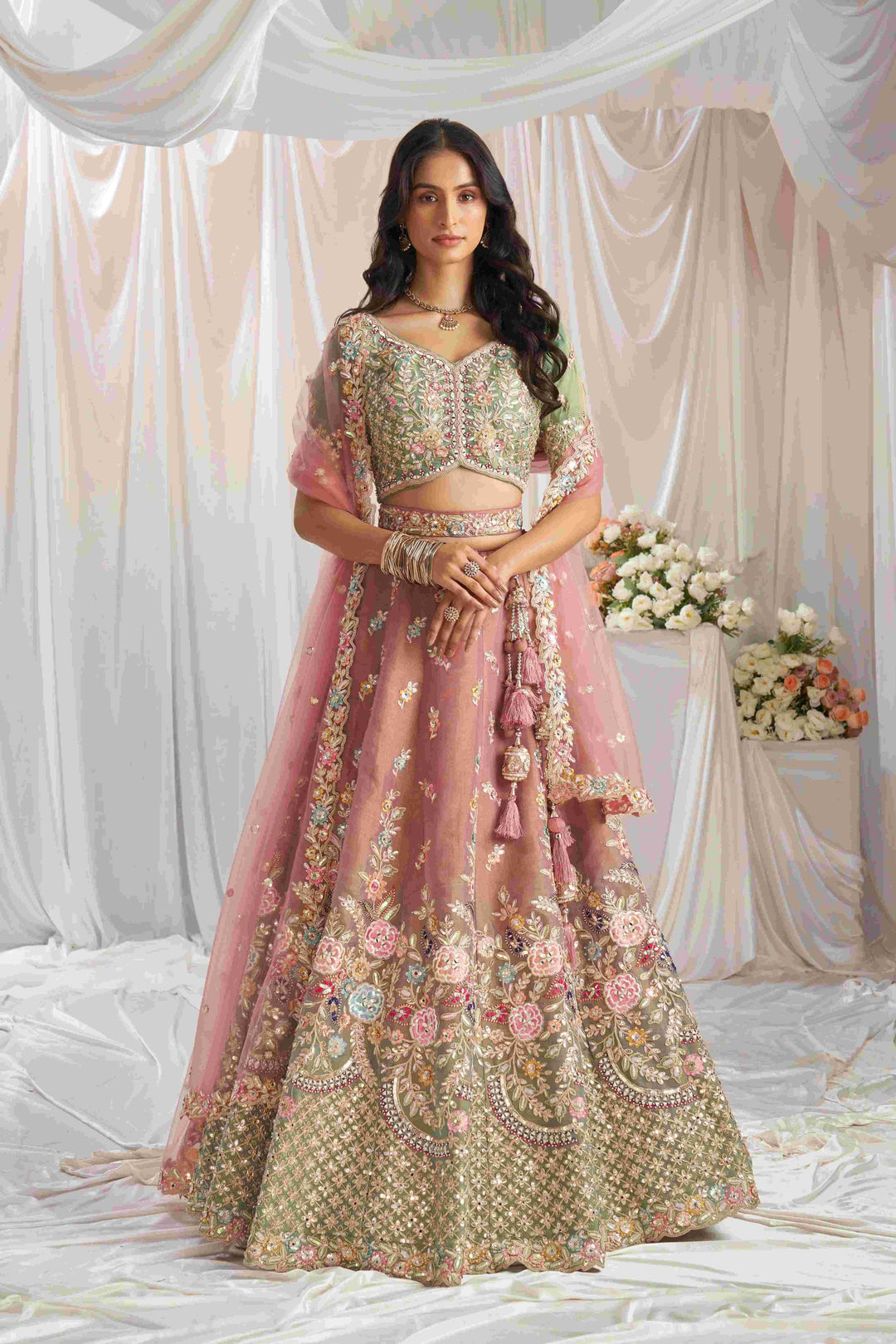 Elegant Partywear Lehenga Set | Tissue Fabric with Sequins Embroidery