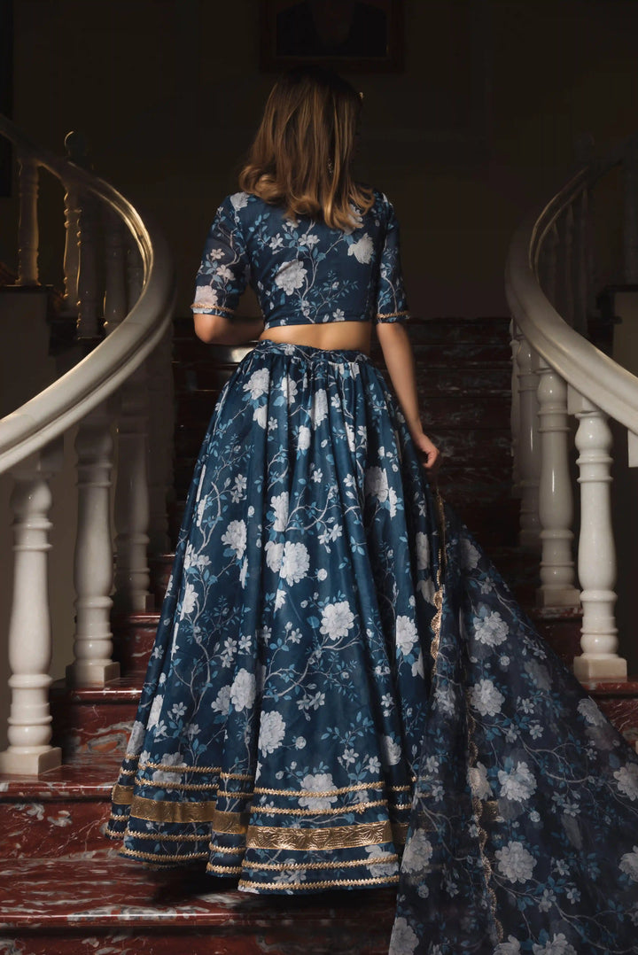 Stunning Bluebell Modal Chanderi Lehenga | Digital Print & Lace Work Dupatta