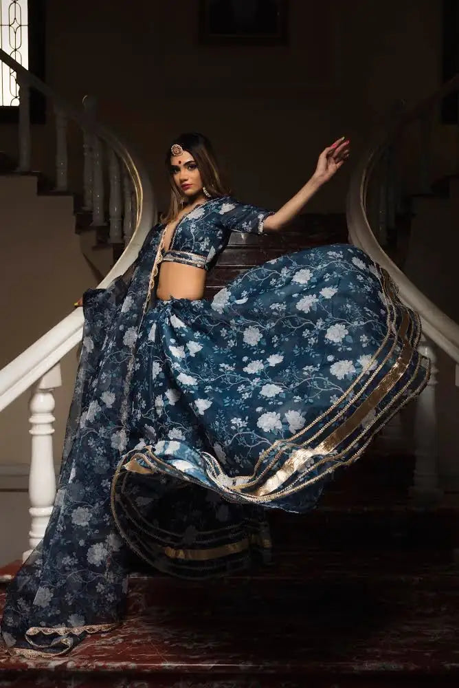 Stunning Bluebell Modal Chanderi Lehenga | Digital Print & Lace Work Dupatta