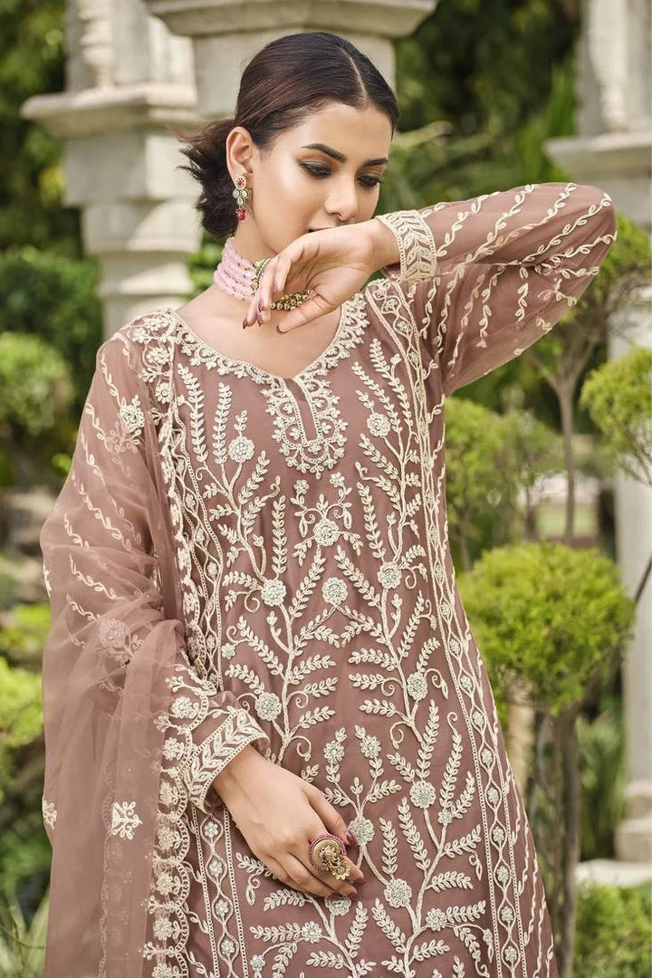 Elegant Butterfly Net Satin Palazzo Suit | Designer Embroidery & Stone Work