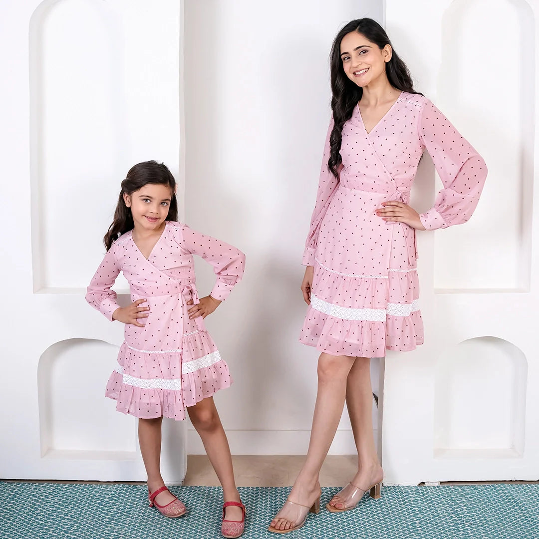Rosy Pink & White Lace Mommy & Me Summer Dress Set