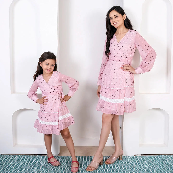 Rosy Pink & White Lace Mommy & Me Summer Dress Set