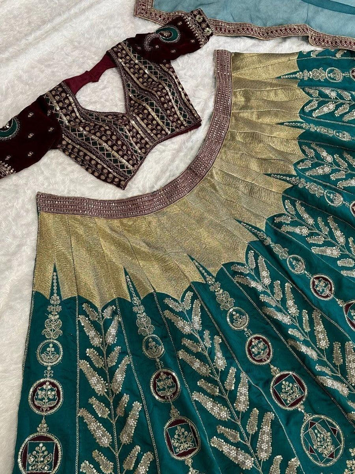 Enchanting Teal Green Thread Work | Silk Engagement Wear Lehenga Choli Luxury Wear