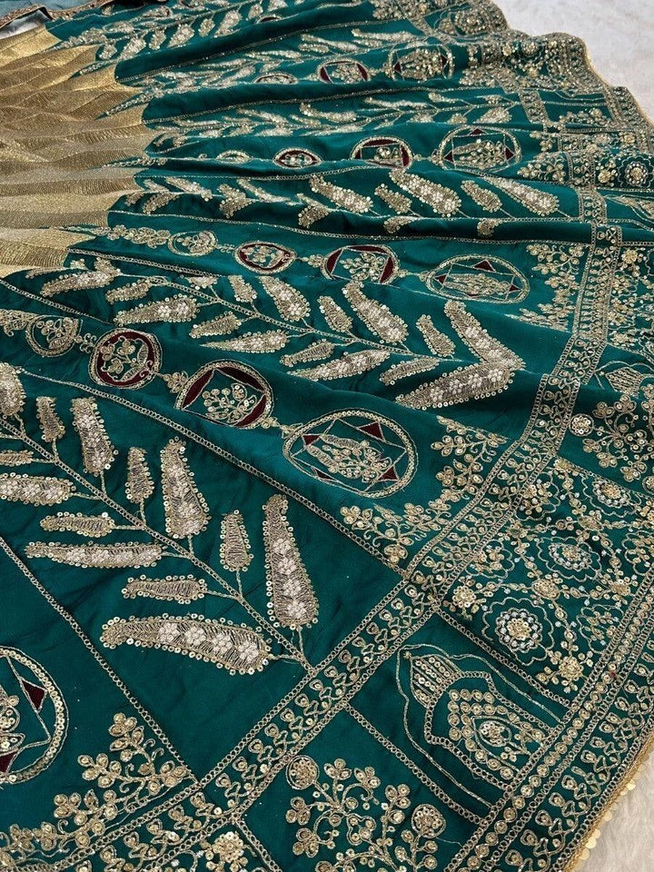 Enchanting Teal Green Thread Work | Silk Engagement Wear Lehenga Choli Luxury Wear