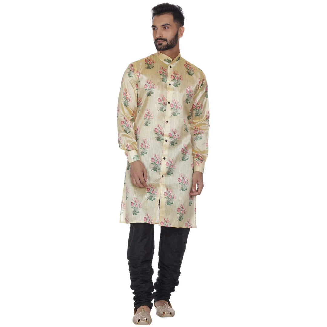 Traditional Beige Silk Kurta for Men | Sherwani Style Festive