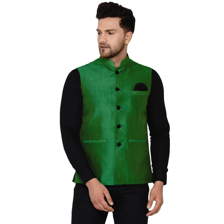 Classy Banarasi Jacket for Men | Solid Silk Blend Nehru Style