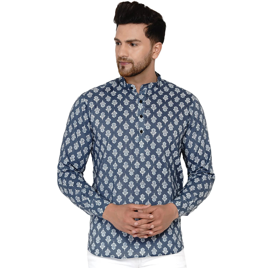 Traditional Look Men's Cotton Kurta | Teal Blue Everyday Charm