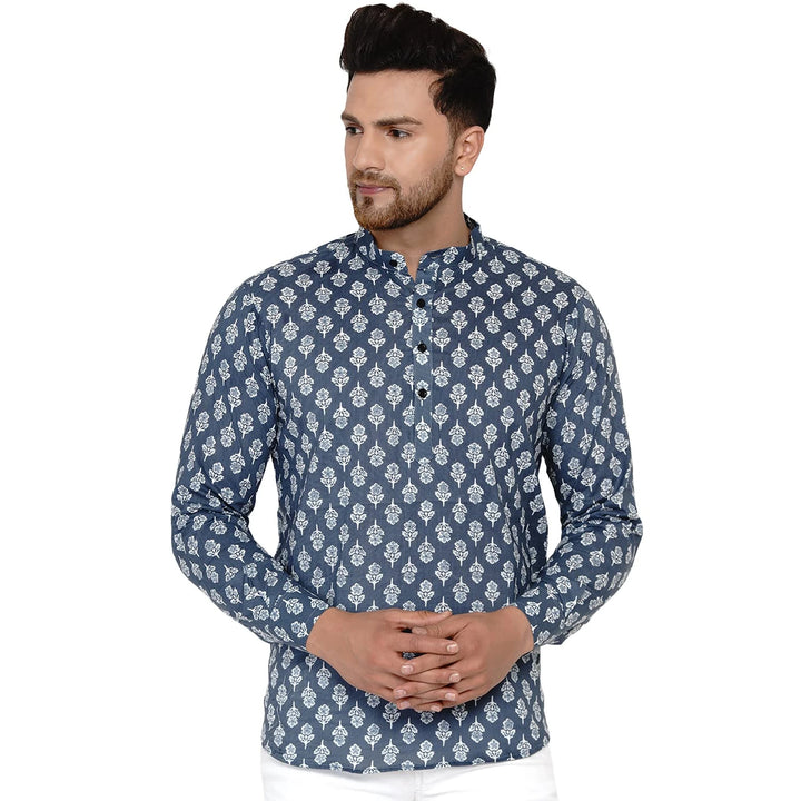 Traditional Look Men's Cotton Kurta | Teal Blue Everyday Charm