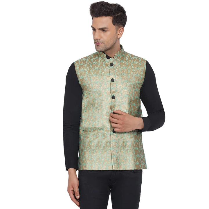 Banarasi Print Nehru Jacket for Men | Traditional Festive Wear
