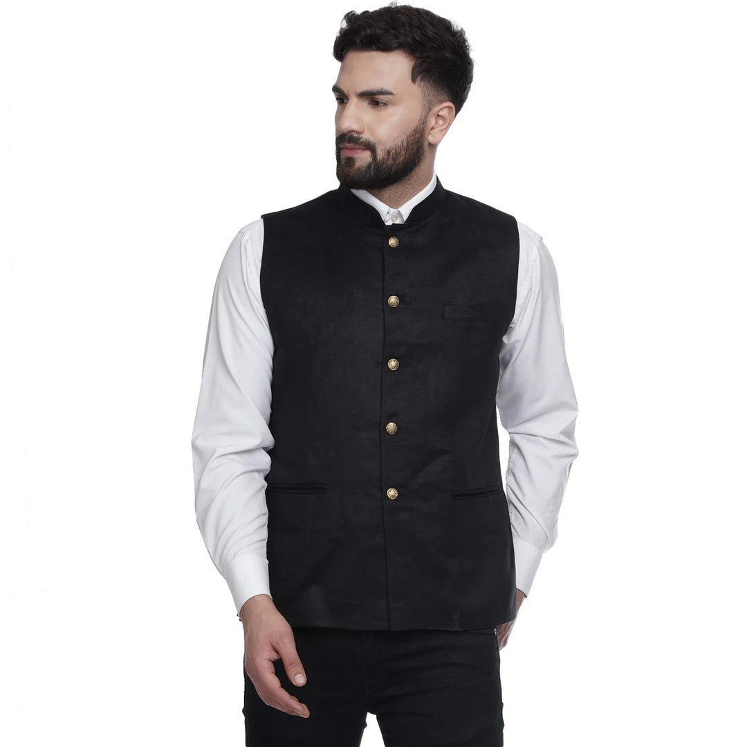 Designer Nehru Jacket for Men | Black Suede Velvet Occasion Wear