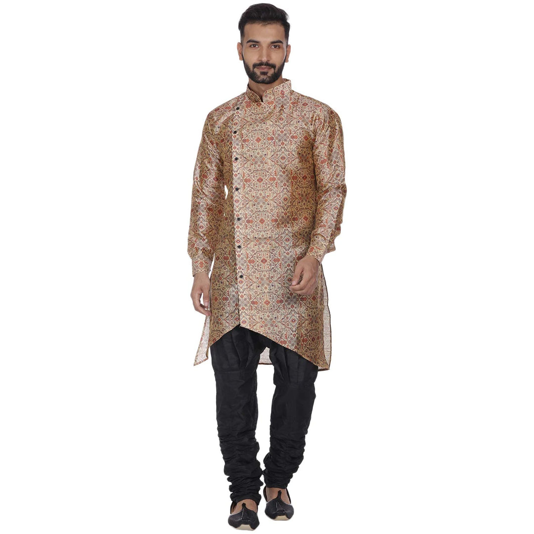 Wedding Special Beige Kurta Pajama | Sherwani Style Silk Blend