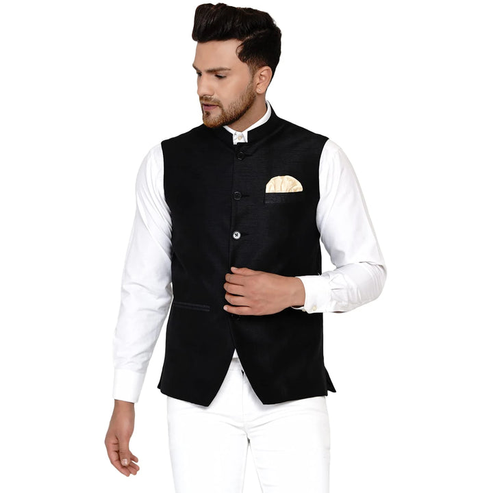 Classy Banarasi Jacket for Men | Solid Silk Blend Nehru Style
