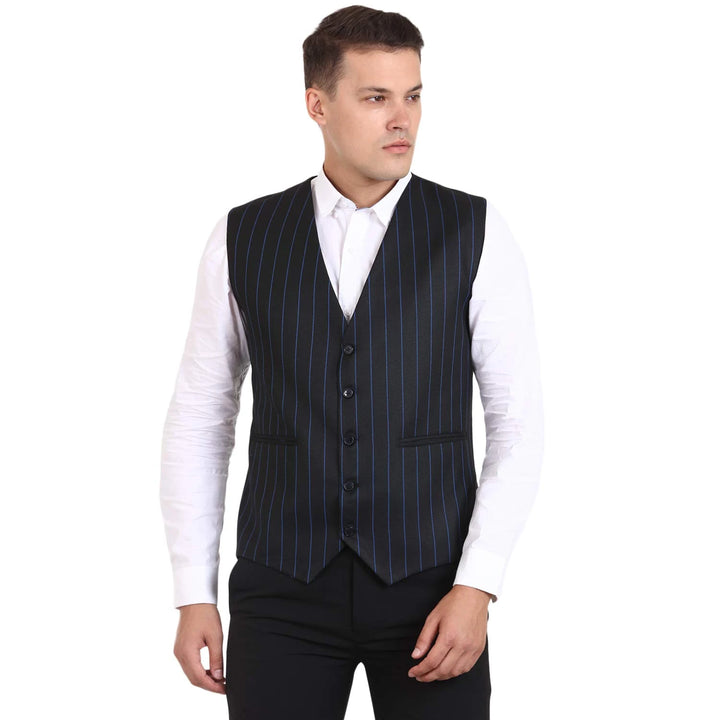 Men Poly Cotton Striped Waist Coat | Perfect for Ethnic & Casual Wear