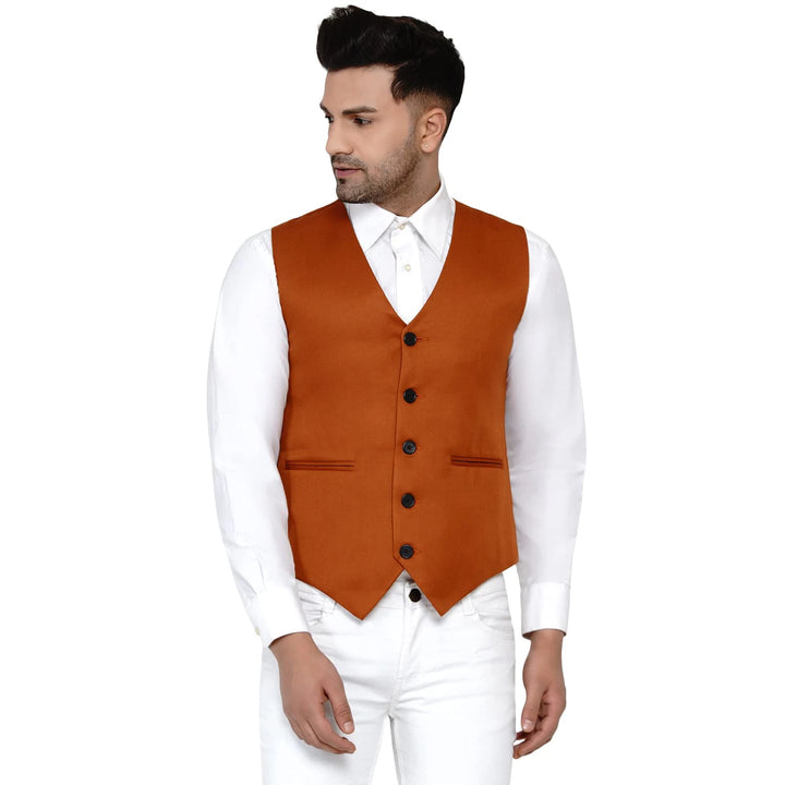 Men's Solid Golden Waistcoat | Elegant Look for Every Occasion