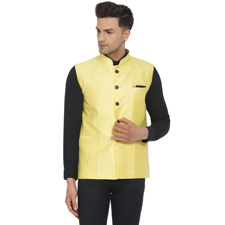 Designer Yellow Nehru Jacket | Traditional Look for Men