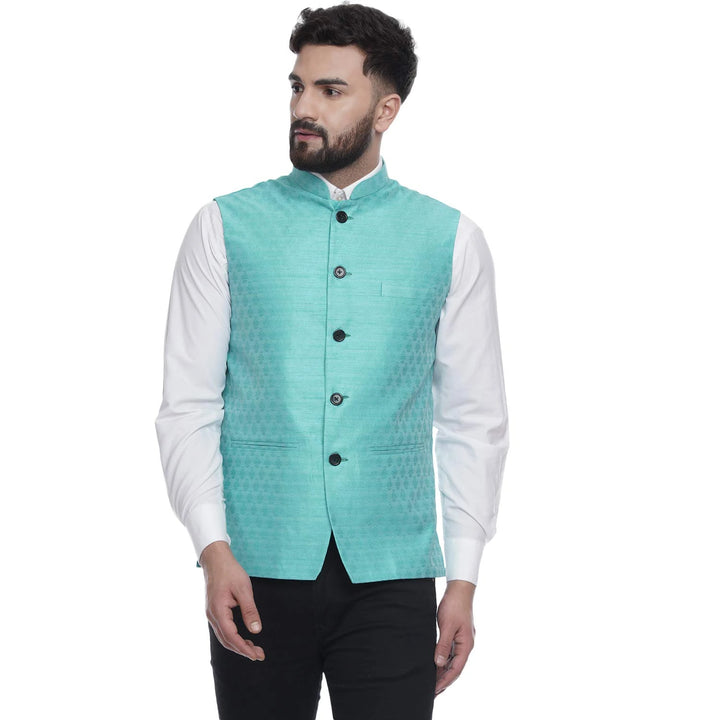 Regal Radiance in Silk | Men’s Jacquard Printed Nehru Jacket
