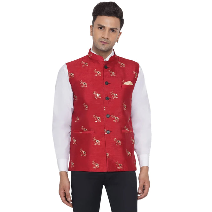 Silk Elephant Nehru Jacket for Men | Designer Ethnic Wear