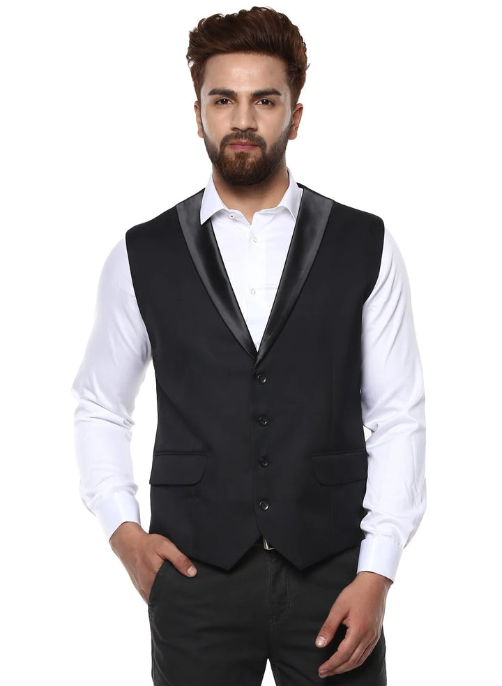 Solid Black Waistcoat for Men | Formal & Festive Style