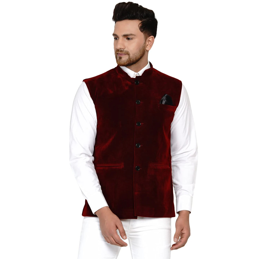 Men’s Classic Velvet Jacket | Solid Nehru Style for Celebrations