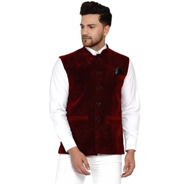 Men’s Classic Velvet Jacket | Solid Nehru Style for Celebrations