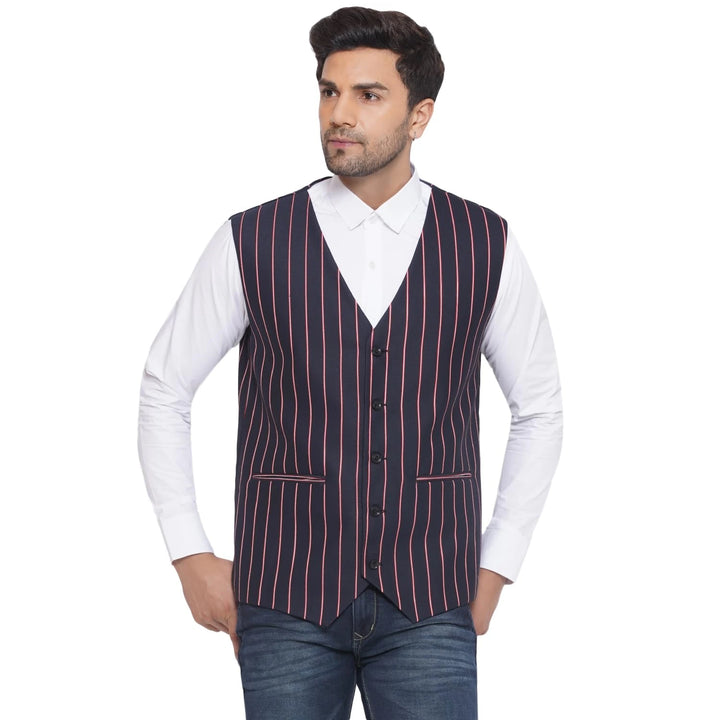 Cotton Poly Striped Waistcoat for Men | Buy Formal & Casual Wear
