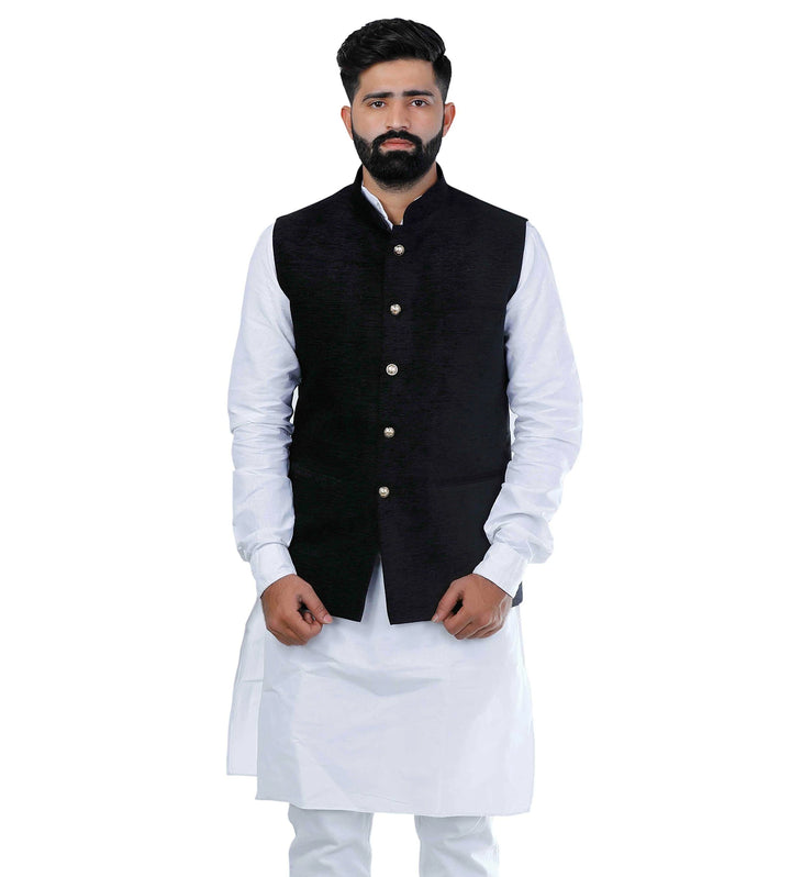 Classic Black Nehru Jacket | Cotton Blend Corduroy for Men