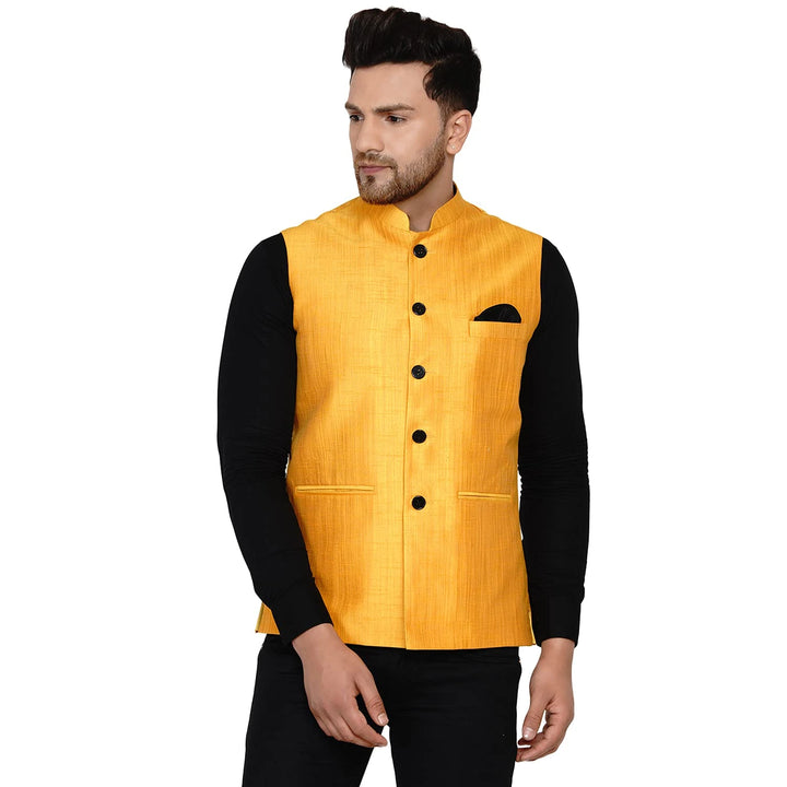 Classy Banarasi Jacket for Men | Solid Silk Blend Nehru Style