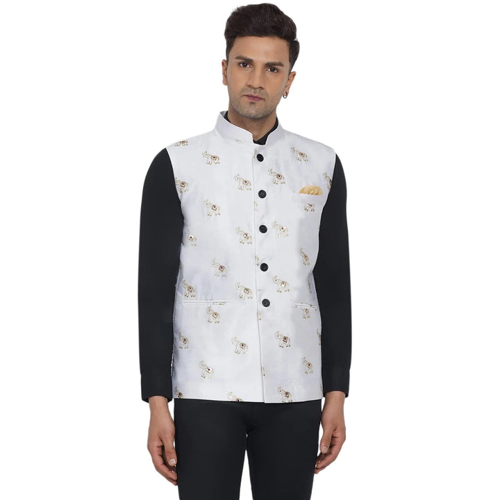 Silk Elephant Nehru Jacket for Men | Designer Ethnic Wear