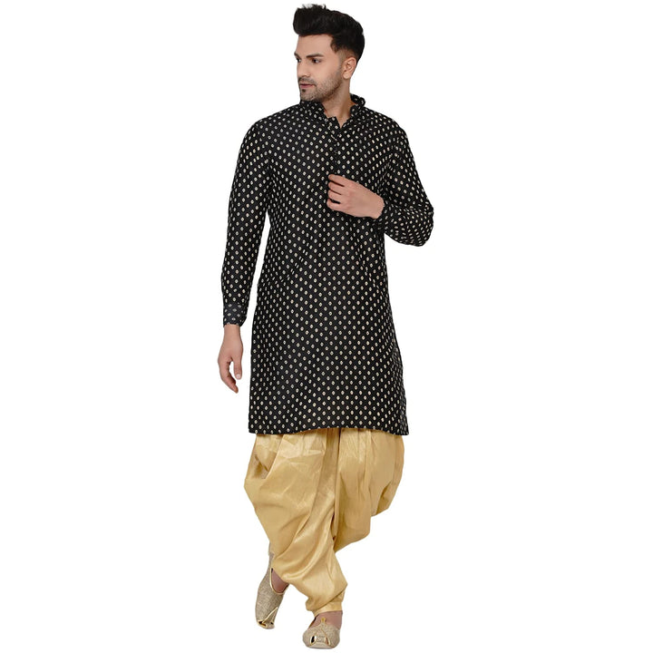 Traditional Art Silk Kurta with Raw Silk Dhoti | Banarasi Elegance