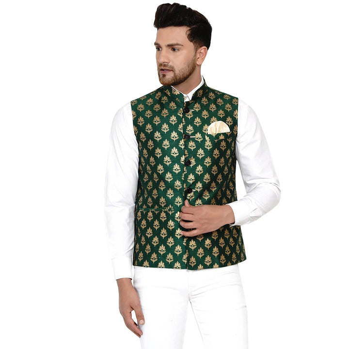 Kingsman Vibe Nehru Jacket | Banarasi Printed Art Silk Fit