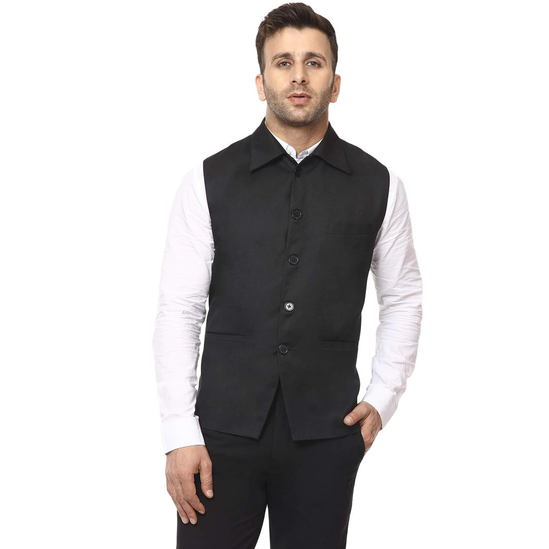 Timeless Black Nehru Jacket | Cotton Blend for Royal Style