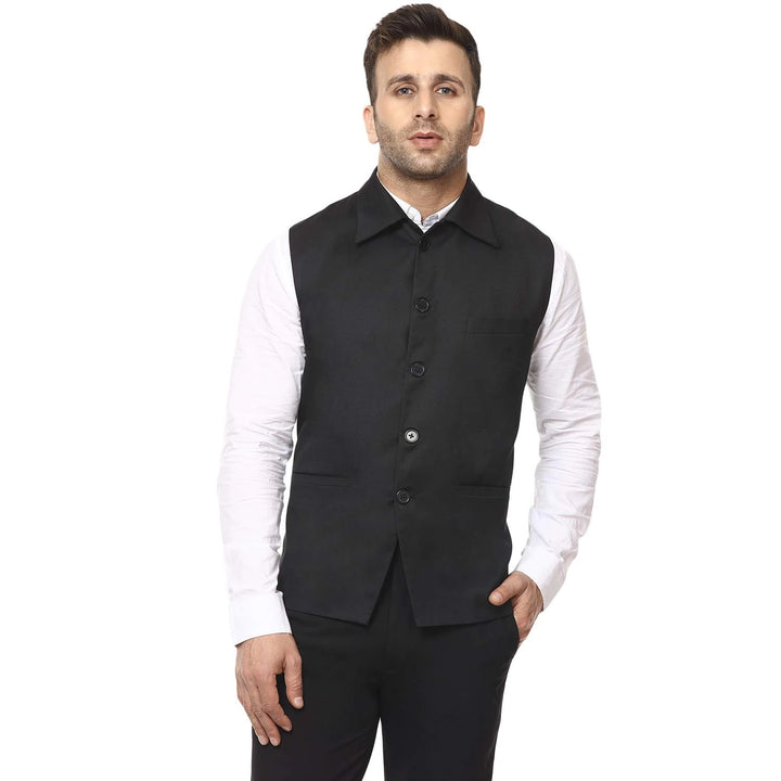 Timeless Black Nehru Jacket | Cotton Blend for Royal Style