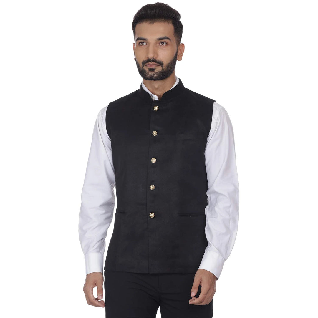 Designer Nehru Jacket for Men | Black Suede Velvet Occasion Wear