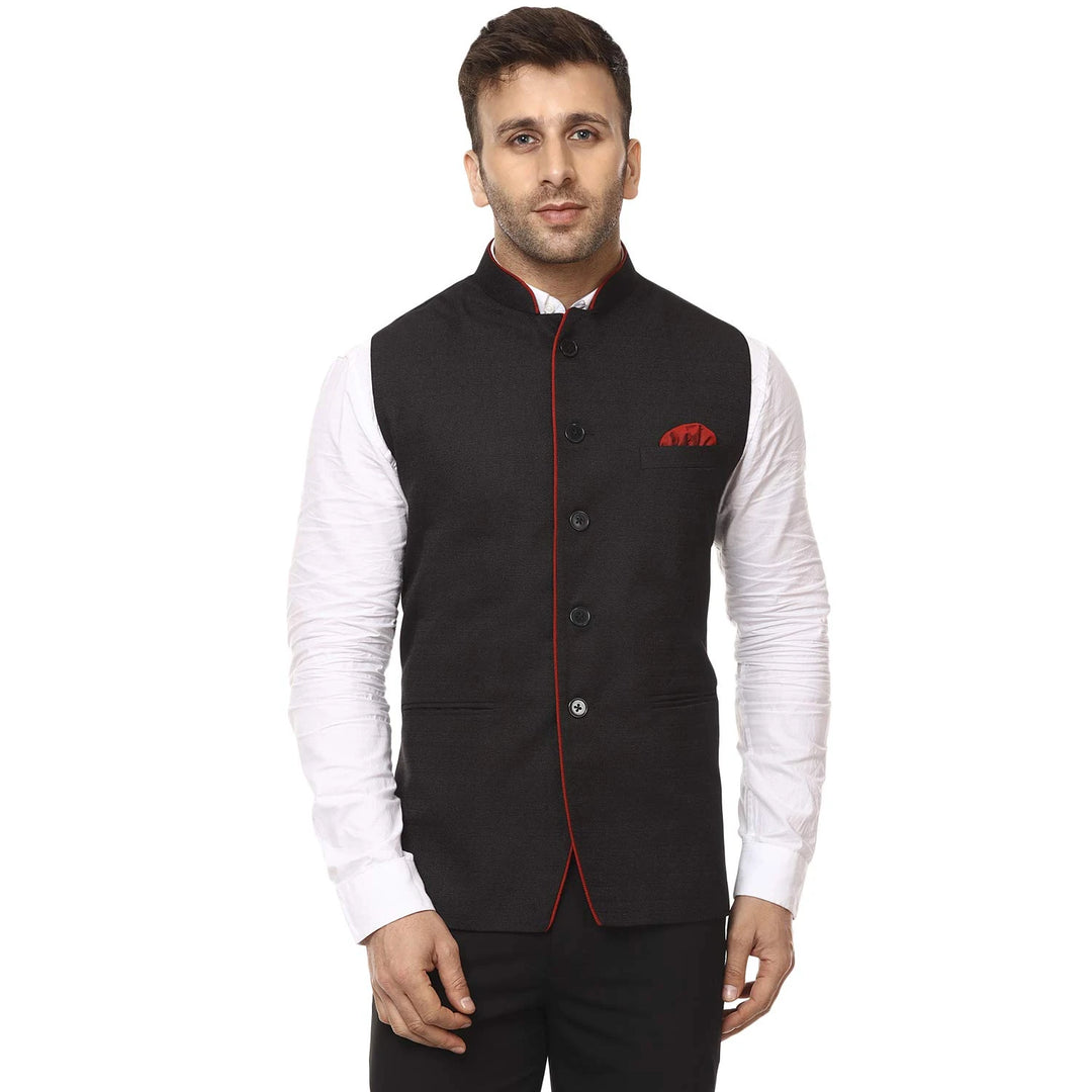 Timeless Black Nehru Jacket | Cotton Blend for Royal Charm