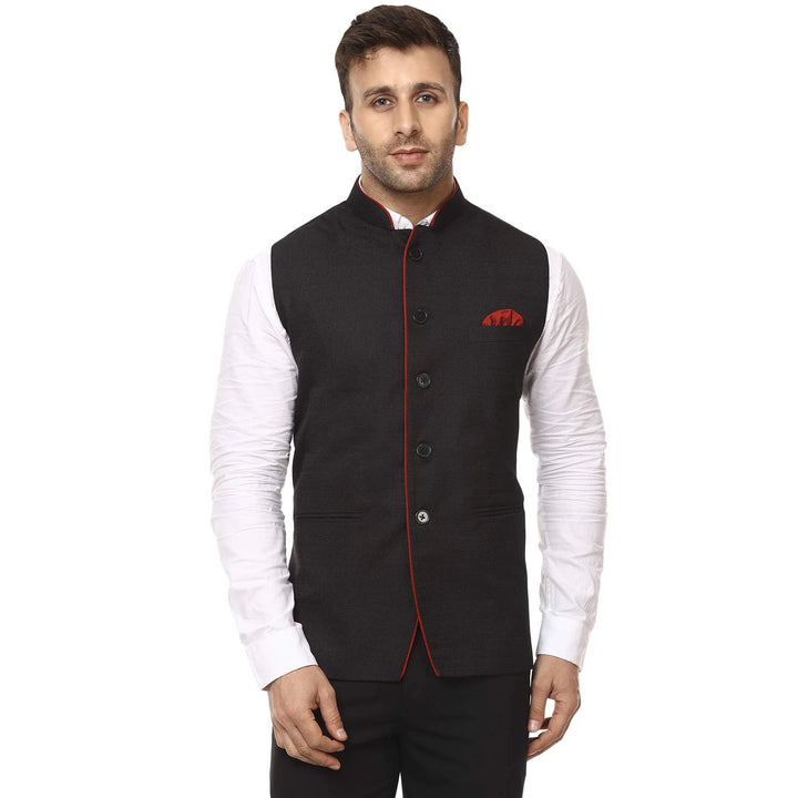 Timeless Black Nehru Jacket | Cotton Blend for Royal Charm