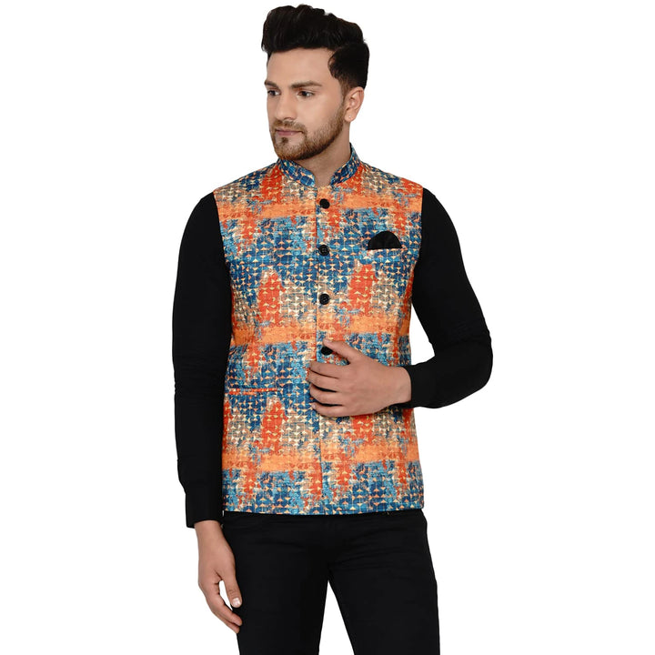 Multicolor Printed Cotton Nehru Jacket for Men | For Party And festive