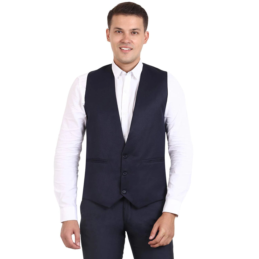 Men’s Navy Blue Striped Waist Coat | Smart Ethnic & Casual Look