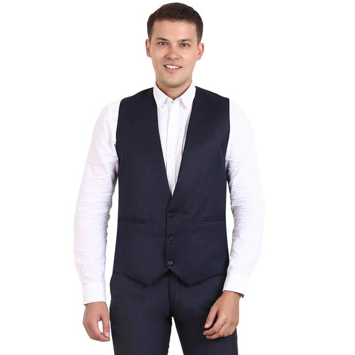 Men’s Navy Blue Striped Waist Coat | Smart Ethnic & Casual Look