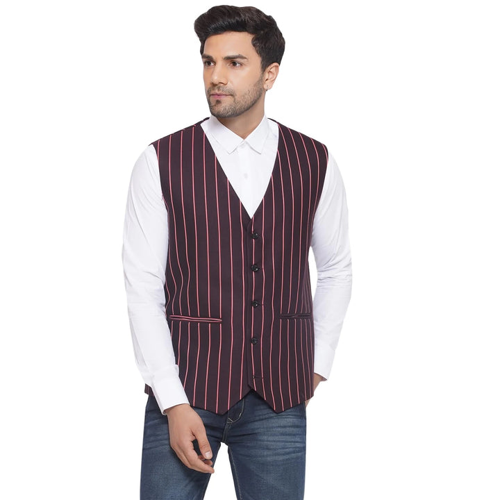 Cotton Poly Striped Waistcoat for Men | Buy Formal & Casual Wear