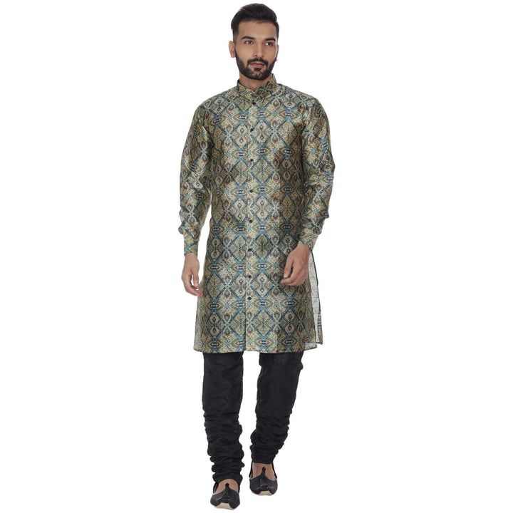 Royal Green Silk Kurta Set for Men | Sherwani Style Elegance