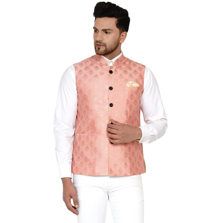Royal Banarasi Nehru Jacket for Men | Art Silk Printed Elegance