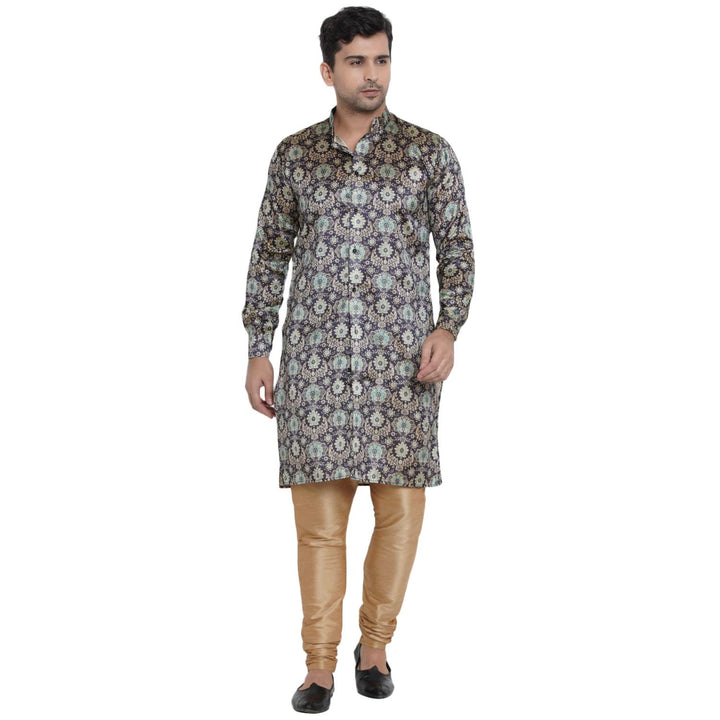 Wedding Kurta for Men | Blue Dupion Silk Sherwani Style Kurta