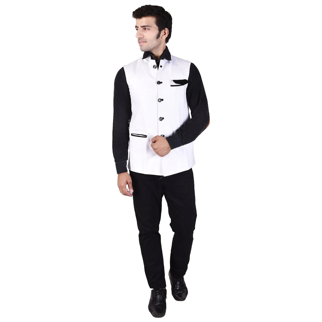 Classic White Jute Nehru Jacket for Men | Elegant Festive Wear
