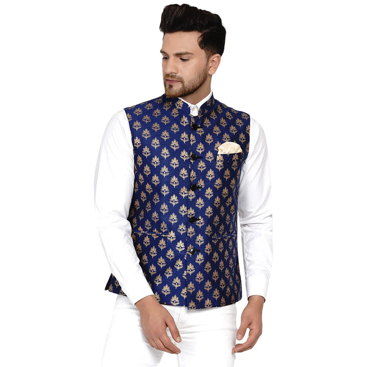 Royal Banarasi Nehru Jacket for Men | Art Silk Printed Elegance