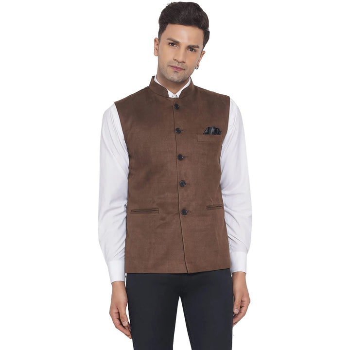 Men's Brown Suede Nehru Jacket | Classic Look for Every Occasion