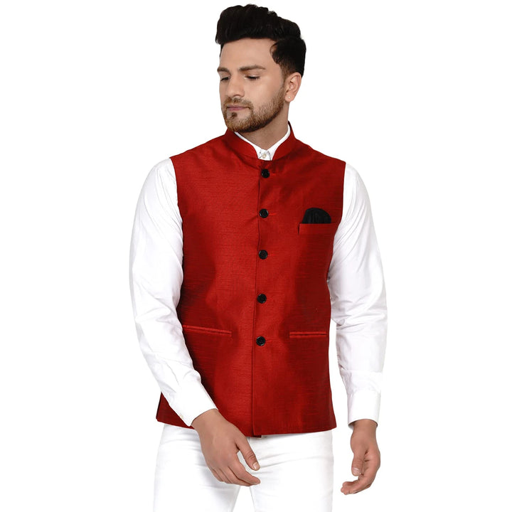 Classy Banarasi Jacket for Men | Solid Silk Blend Nehru Style